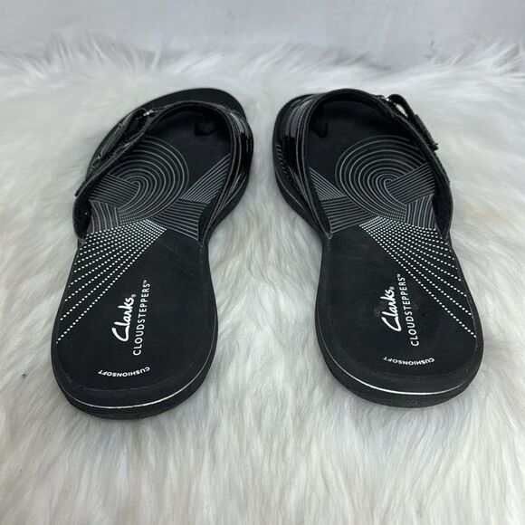 Clarks Cloudsteppers Like New Black Sea Breeze Thong Sandals Sz 9.5 - Picture 3 of 6
